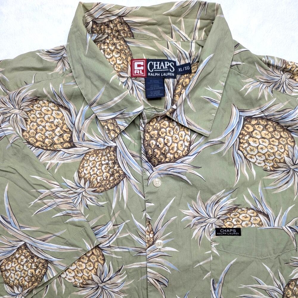 Chaps Ralph Lauren Vintage Mens Hawaiian Button Down Shirt XL Tropical Pineapple